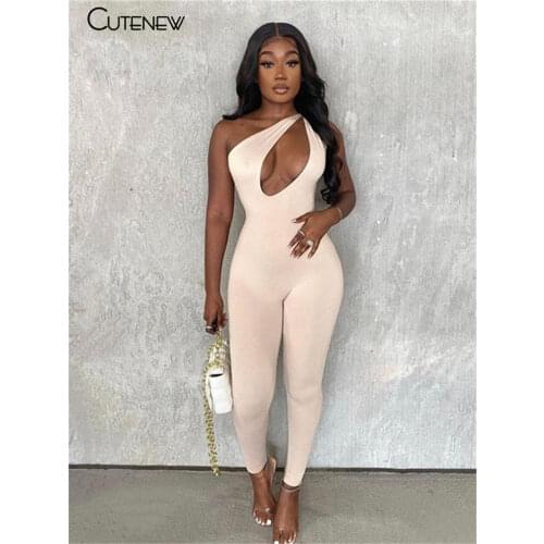 Cutemew Sexy Hollow Out One-Shoulder Asymmetry Women Bodysuits Spring Casual Slim Solid Elasticity Comfortable Female Streetwear