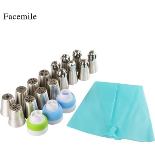 Facemile 19PCS Set Silicone Kitchen Accessories Icing Piping Cream Pastry Bag Steel Nozzle Set DIY Cake Decorating Tool