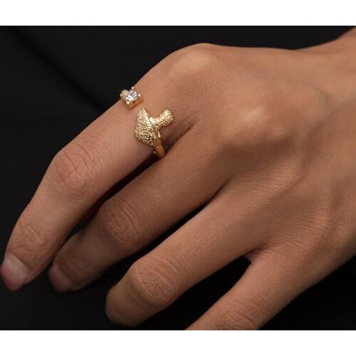 Dainty Open Mushroom Ring with Rhinestone Trippy Magic Mushrooms Shrooms Rings for Women Finger Jewelry Gifts for Her Anillo