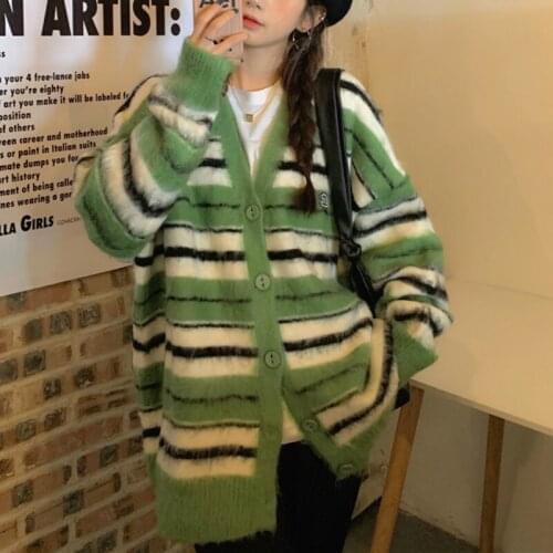 Sweet Tender Girl Spring/Autumn Korean Preppy Style Gentle Fairy Striped Cardigan Sweater Vintage Elegant Sweater Coat Women