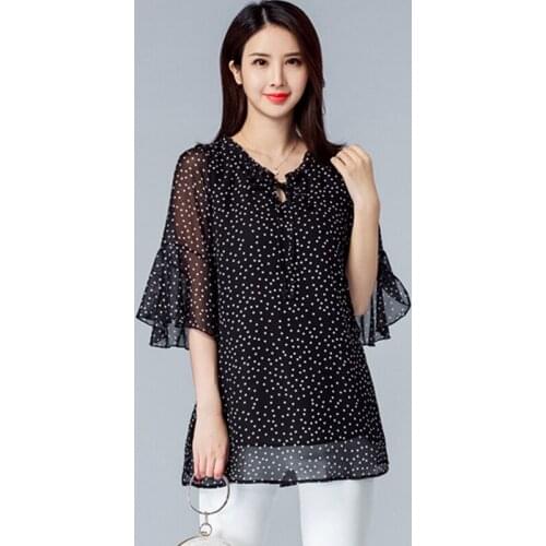 Kimono Plus Size 5XL Chiffon Polka Dot Blouse Women Short Sleeve Clothing Korean Fashion Front Tie Womens Tunic Shirt Tops