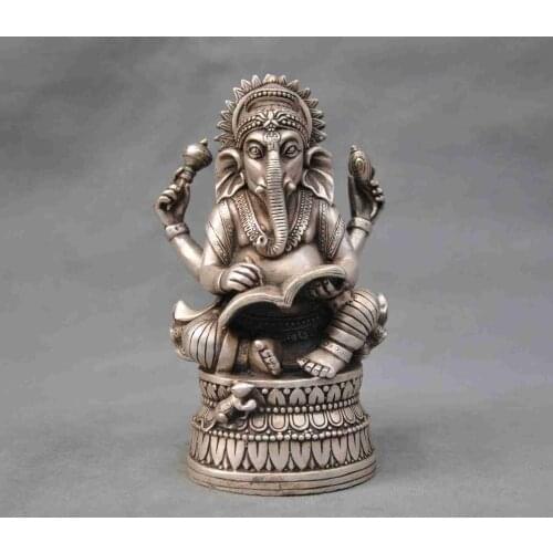 China Silver Bronze Buddhism Elephant Ganesha God of Wealth Statue