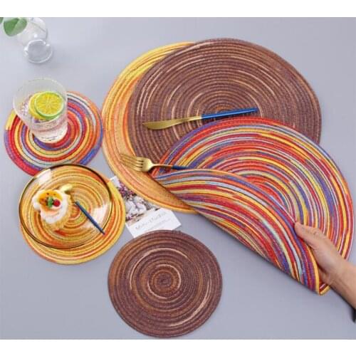 Colored Cotton and Linen Round Table Mat Anti Slip Insulated Placemat Drink Coasters Plate Bowl Pad Mat Home Decor