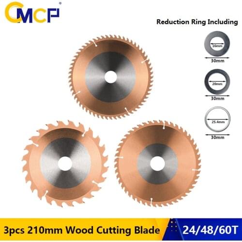 CMCP 3pcs 24/48/60T Wood Cutting Disc Circular Saw Blade 210x2.5x30mm TCT Cutting Blade TiCN Coated Carbide Tipped Saw Blades