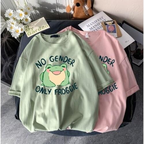 Summer Fashion Fun Frog Cute Graphic T-shirt Ladies T-shirt Green Aesthetic Oversized T-shirt Harajuku Casual Summer Top