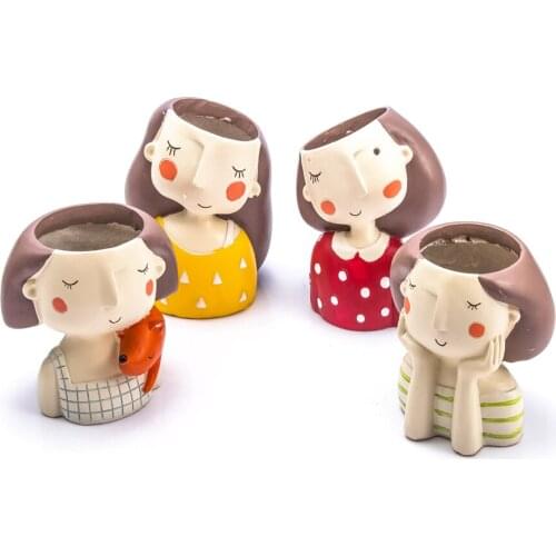 Cute Flower Pot Girl Desktop Vase Floor Resin HomeTabletop Decor Human Head Craft Garden Pots Planters Container Decoration