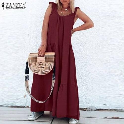 ZANZEA Fashion Casual Ruffles Sundress Women Sleeveless Holiday Maxi Long Dress Summer Loose Tank Dress Sarafans Vestidos Robe 7