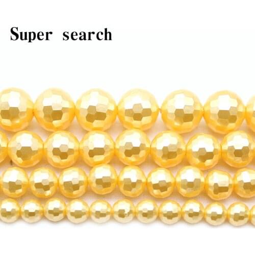 Natural yellow Shell Pearl Round Loose Beads Faceted For Jewelry Making Choker Making Diy Bracelet Jewellery Wholesale