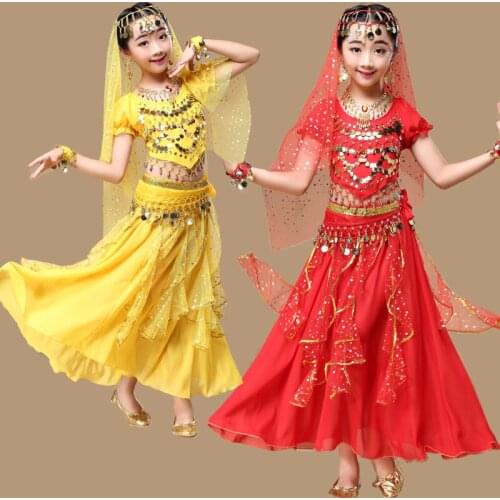 2017 New 6pcs Children Belly Dance Costume Child Indian Dancing Sets Girls Performance Clothing Dress For Kids