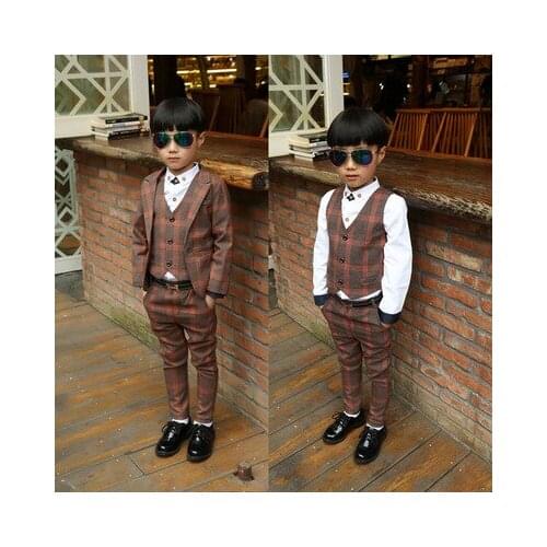 2017 New Children Suit Baby Boys Suits Kids Blazer Boys Formal Suit For Weddings Boys Clothes Set Jackets+Vest+Pants 3pcs 3-14Y