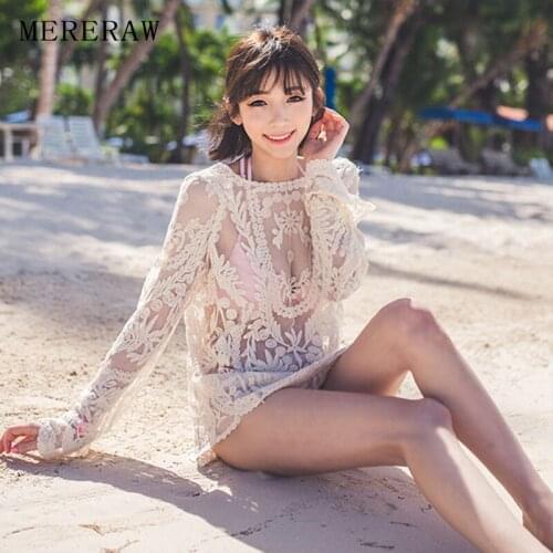 One size seaside Korean version of the bohemian long-sleeved hook flower leisure bikini cover-up swimsuit swimwear beach 2020