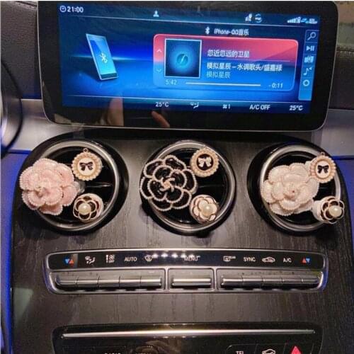 Car Air Conditioning Air Outlet Jewelry Creative Pearl Drip Oil Camellia Car Aroma Car Clip Air Refreshener Light Fragrance