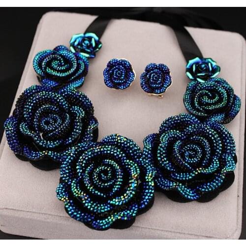 New Arrival High Quality Fashion Necklaces Big Blue Resin Flower Necklaces & Pendants Chunky Statement Necklace for Women X1629