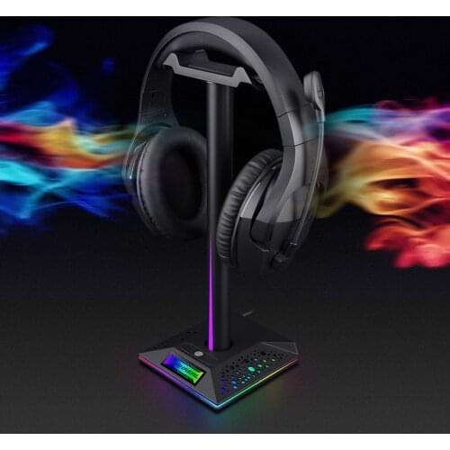 Gaming Headphone Stand RGB Headset Holder with 3.5mm 2 USB Ports Earphone Rack for Gamer Gaming Computer Desktop PC Accessories