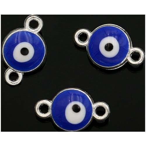 JAKONGO Silver Color Blue Evil Eye Charm Connector Pendants for Jewelry Making Bracelet DIY Handmade Craft 12x7mm