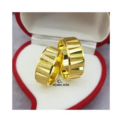 Chevron Pattern Gold Plated Double Silver Wedding Band Ring