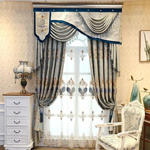 Luxury European Style 2021 New Jacquard Embroidery Printing Curtains for Living Room Bedroom Valance Curtains Decoration Custom