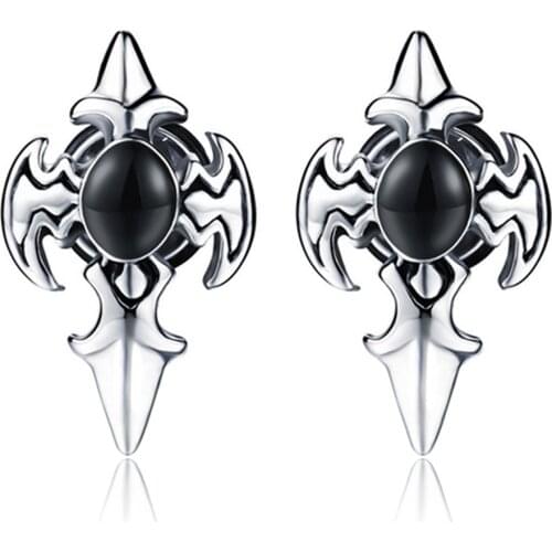 Vintage Black Cross stainless steel stud earring for men jewelry Punk small brinco masculino 2020 kpop accessories oorbellen