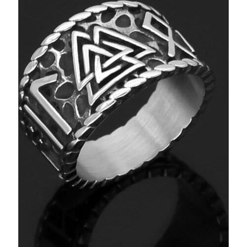 Nordic viking odin symbol valknut amulet Stainless steel Ring With Valknut Gift Bag