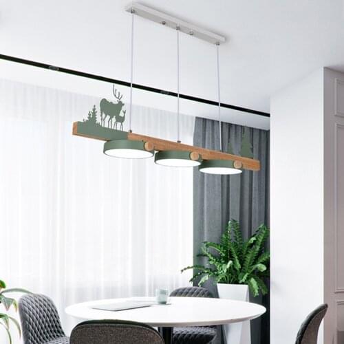 Modern Creative LED Chandelier Dining Room Study Ceiling Light Living Room Wooden Wrought Iron Lamp Cafe Indoor Lighting Fixture