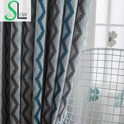 Slow Soul Vertical Wave Modern Simple Cotton Hemp Curtain Blue Jacquard Curtains For Living Room Bedroom Kitchen Cortinas