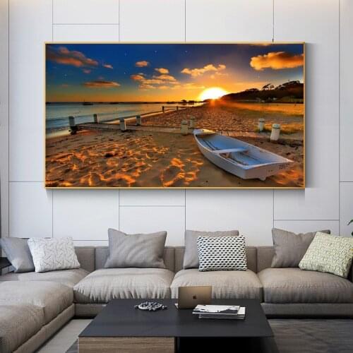Modern Sunset Landscape Boat Sea Canvas Painting Wall Posters and Prints Art Pictures for Living Room Cuadros Home Decoration