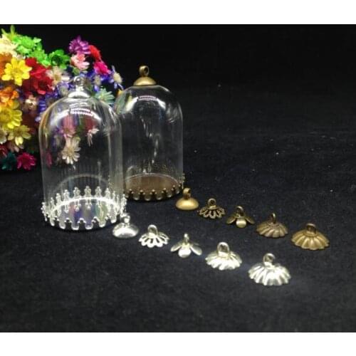 500sets/lot 38*25mm tube jar glass globe crown tray beads cap glass vial pendant fashion necklace diy glass pendant glass ddome