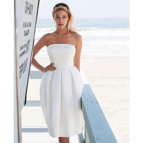 Weiyin AE0748 Boho Wedding Dress Ivory Satin Short Bridal Dress Elegant Aline Turkey Wedding Gowns Wedding Dresses