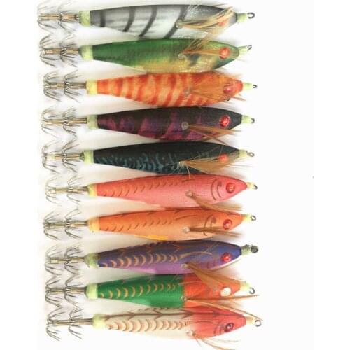 10Pcs Luminous Squid Bait Artificial Hard Sea Fishing Squid Jigs Shrimp Wood Shrimp Lure Outdoor Fishing Tackle
