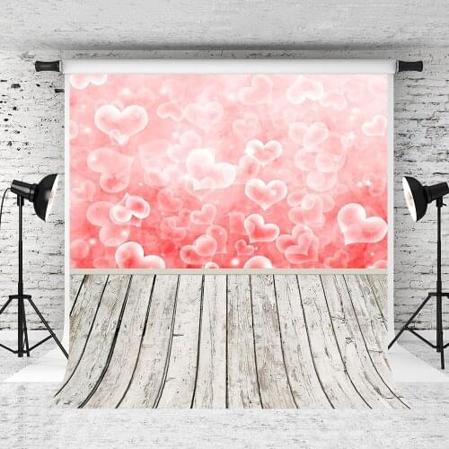VinylBDS Pink Heart ValentineS Day Photography Backdrops Wood Floor Backgrounds For Photo Studio Children Photocall Backdrop