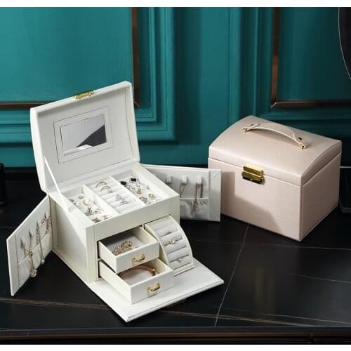 VoltaBox 2021 New Jewelry Box Cross Storage Box Portable Jewelry with Mirror Storage Necklace Ring Jewelry Box Earring Organizer