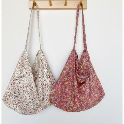 Women Cotton Fabric Bag Tote Bag Mori Girl Single Floral Hasp Shoulder Bags High-capacity Handbag Small Fresh