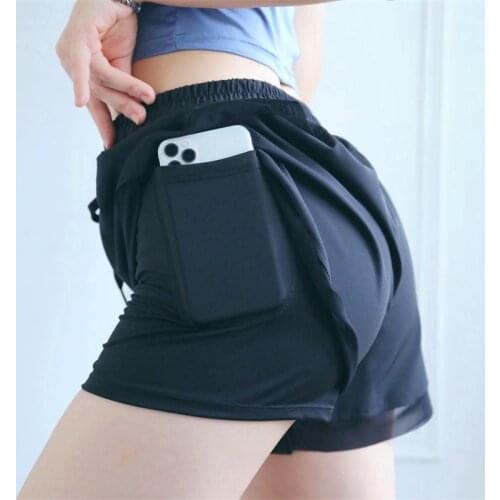 Womens Pocket sport shorts loose fast drying anti-slip high waist running casual yoga fitness shortss