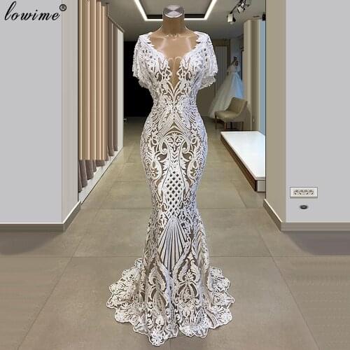 Plus Size Arabic White Evening Dresses Long Mermaid Prom Dresses Elegant Formal Dresses Woman Party Night Turkish Couture Custom