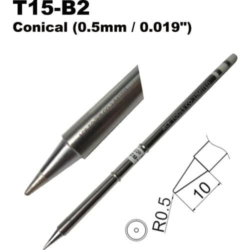 10 PCS T15-B2 Conical 0.5mm Soldering Tips for HAKKO FX-951 FX-950 FX-952 FX-9501 FM-2028 FM2027 Handle Iron Pencil Replacement