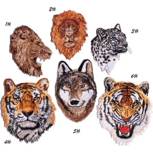 12pcs Leopard Tiger Lion Wolf Embroidery Iron On Patches For Clothing Applique DIY Hat Coat Accessories Cloth Sticker Animal
