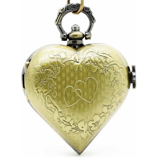 1073 Vintage Steampunk Style Retro Heart Shaped Pocket Watch Necklace 12pcs/lot