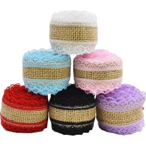 2M Burlap Lace Ribbon Roll Hessian Ribbon with Lace Trim Rustic Vintage Wedding Centerpieces Decoration Gift Wrapping Supplies