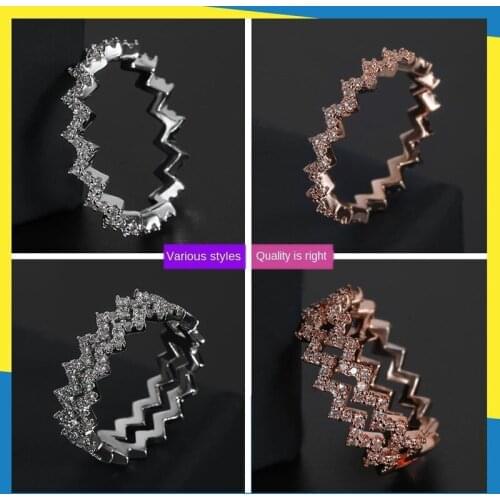 2020 new zigzag wave folding diamond double ring Korean version ins simple retro fresh charm style cute ladies brand jewelry