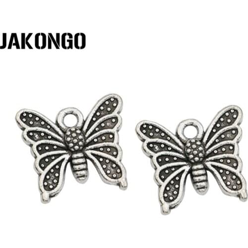 40pcs Antique Silver Plated Butterfly Charm Pendants for Bracelet Jewelry Accessories Making DIY Handmade 14x15mm