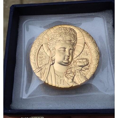 45MM Gold Plated Manjushri Mount Wutai Bronze Medal China Bodhisattva Coin 69g
