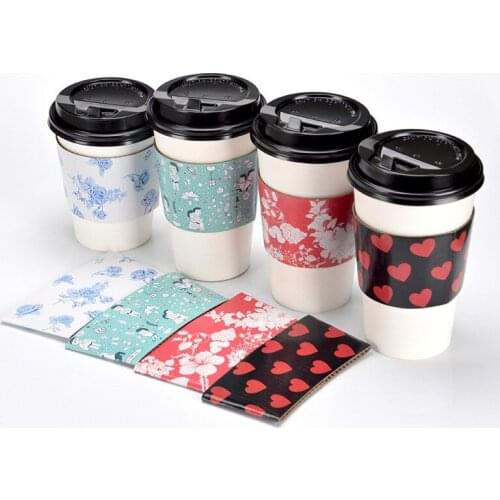 50pcs Anti-scalding thick paper cup disposable coffee cup hot drink packaging cups with insulation kraft paper sleeve and covers