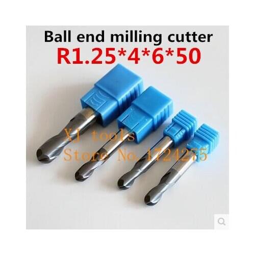 Free shipping 5PCS*2F-R1.25*4*6*50L alloy ball end milling cutter, carbide end milling cutter, CNC engraving knife,CNC tool