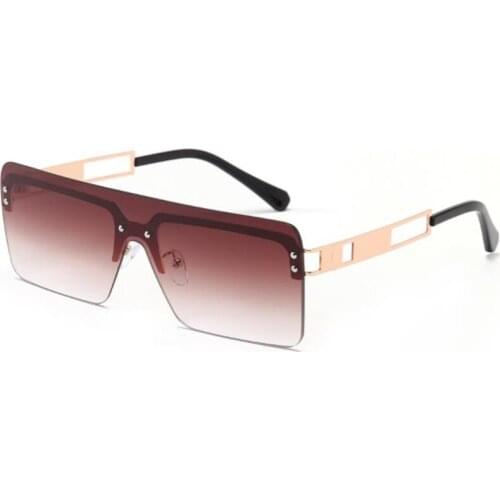 One-Piece Shield Lens Rimless Sunglasses Women 2021 Luxury Brand Female Gradient Vintage Oversize Square Sun Glasses Brown Oculo