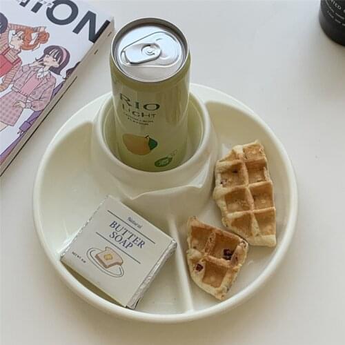 Cutelife Ins Nordic Small Round Plastic Snack Plates Cake Lunch Sushi Fruit Platter Plate For Party Kitchen Candy Serving Dishes