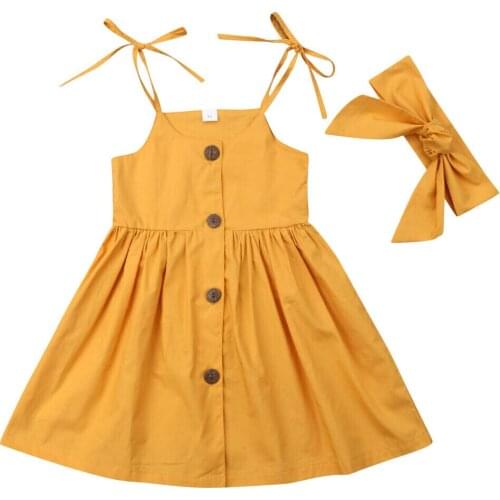 Toddler Baby Girls Summer Dress Outfits Princess Strappy Party Dresses Girl Sleeveless Cute Buttom Dress