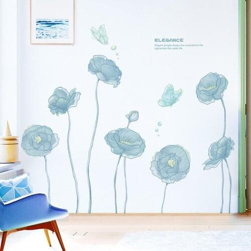 DIY 3D Blue Romantic Flowers Home Decor Wall Art Sticker Poster For Girls Bedroom Home Plant Wallpaper Decoration Accessories