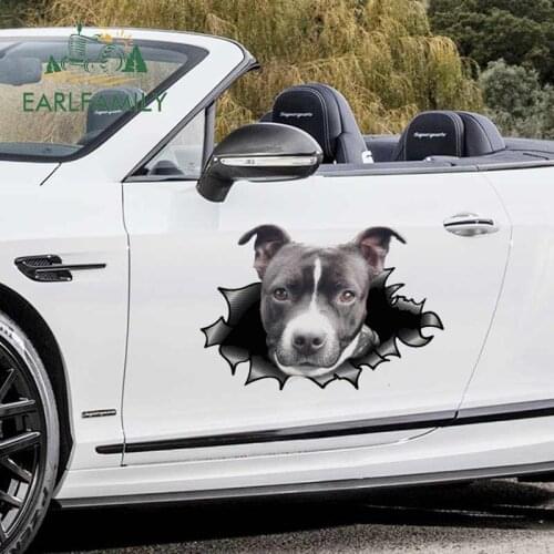 EARLFAMILY 43cm x 31cm American Staffordshire Terrier Sticker Torn Metal Decal 3D Reflective Car Sticker Car Warp Pet Dog Decal