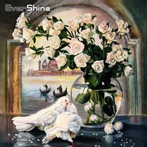 Evershine Diamond Embroidery Flowers Vase Cross Stitch Kit Diamond Painting Full Square Rhinestone Flowers Pictures Wall Sticker