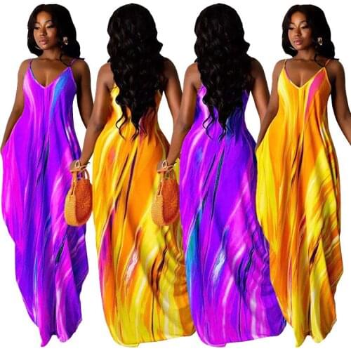 European and American womens summer fashion sling print sexy dress long skirt womens nightclub